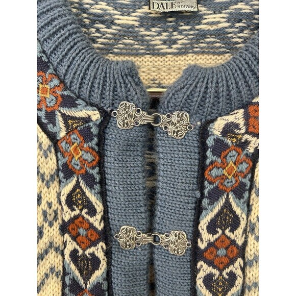 VTG 90s Dale of Norway Snowday Cardigan Sweater Wool Ski Fair Isle Blue Clasps - Picture 3 of 6